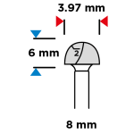 U-groeffrees 3,97x6mm 8mm schacht tekening