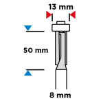 Rechte frees 13x50mm 8mm schacht tekening