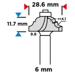 Profiel frees 28,6x11,7mm 6mm schacht tekening