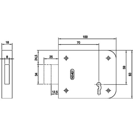 Kelderbandslot 91 70mm klavieren tekening