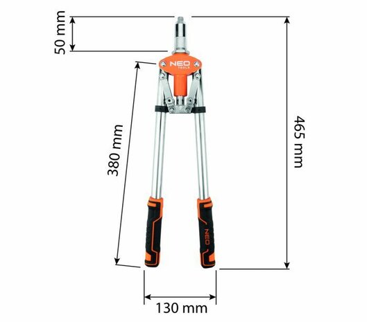 Popnageltang lange arm 3,2-6,4mm, 480mm, CE en TUV M+T