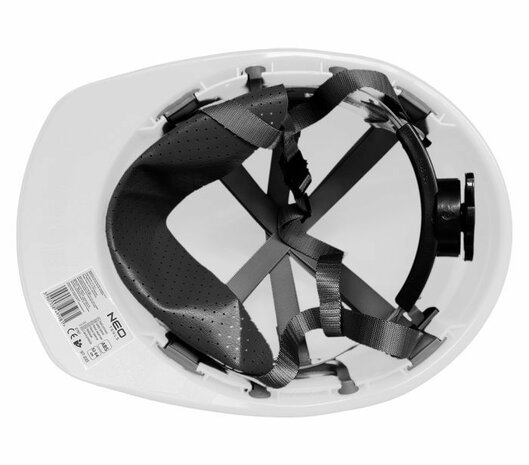 Industriële helm met kinband, wit binnen