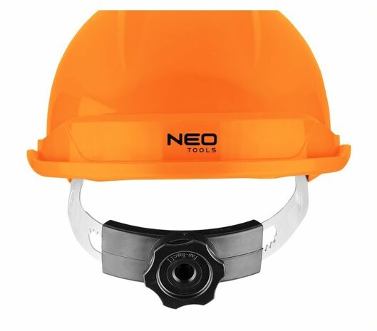 Industriële helm met kinband, Oranje nek