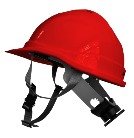 Industriële helm met kinband, Rood