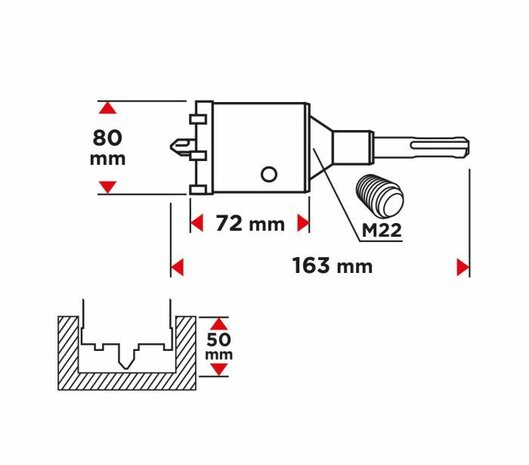 Komboor 80mm SDS+ tekening
