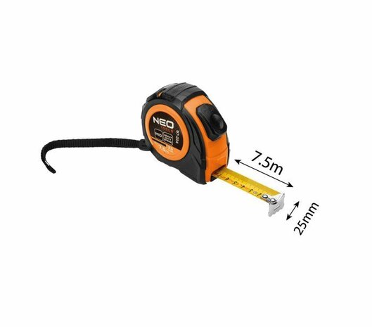 Rolmaat 7,5m x 25mm Dubbelestop, Auto Lock foto