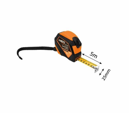 Rolmaat 5m x 25mm Dubbelestop, Auto Lock Magnetisch foto