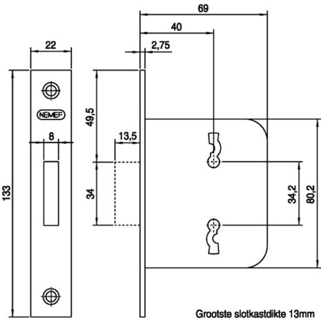 Nemef kastslot 210 tekening