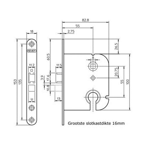 Nemef cilinder insteekslot PC55 1449 tekening