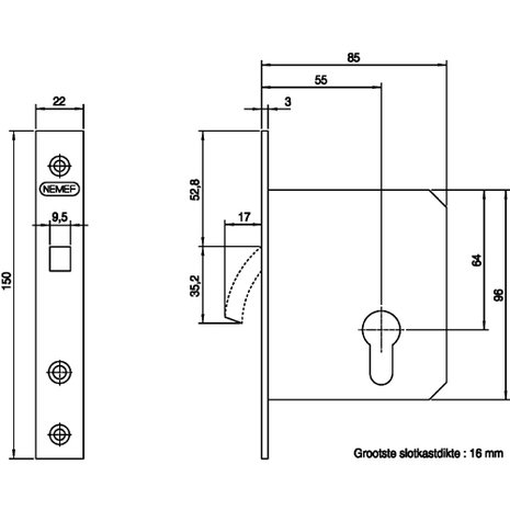Nemef schuifdeurslot 688 tekening