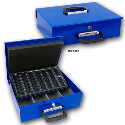 CASHBOX 5 blauw;kofferhandgreep+inzetbak